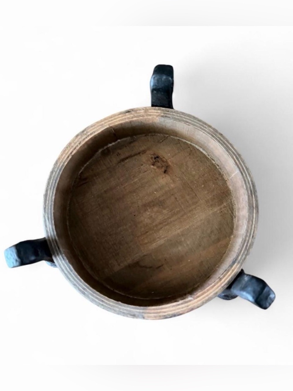 Rustic Wood Bowl Candle Holder on Metal Stand